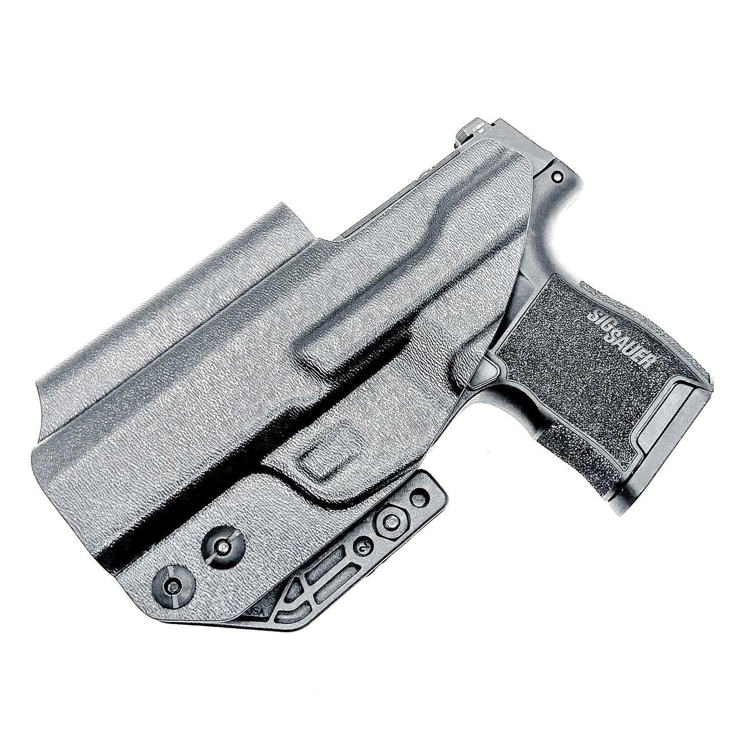 AIWB, IWB, Kydex Inside Waistband Holster Designed to fit the Sig Sauer P365-380 pistol,in black with DCC Monoblock and a modwing.