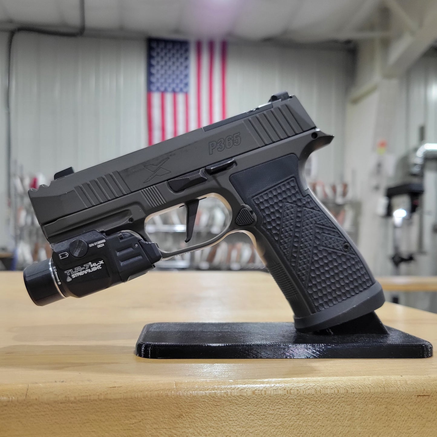 Sig Sauer P365-AXG Legion pistol holsters and stands available from  Four Brothers Holsters.