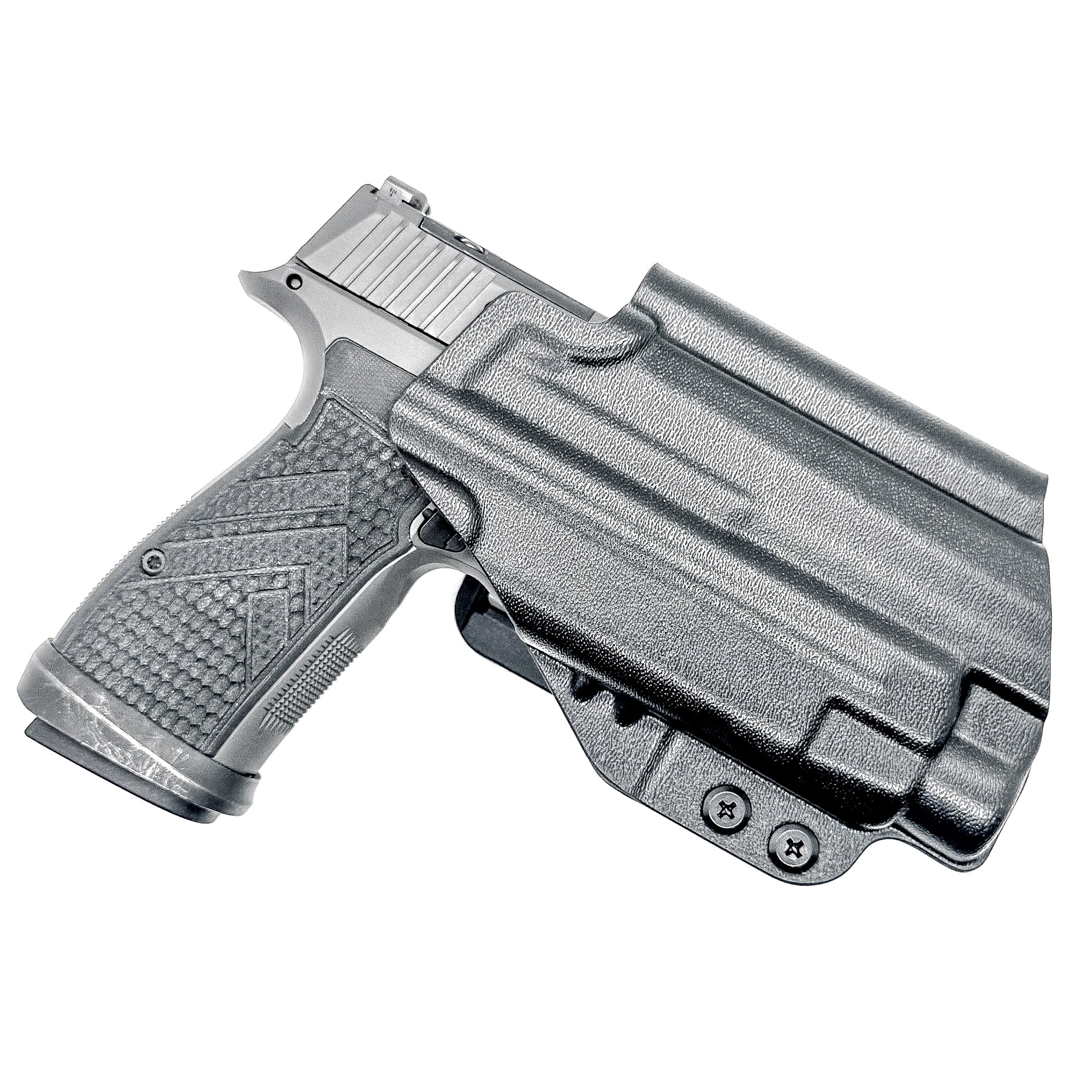 Precision Outside Waisband OWB holster for SIG P365-AXG Legion & TLR-7 HL-X.  Adjustable retention, optics-ready, threaded barrel compatible. Made in the USA.