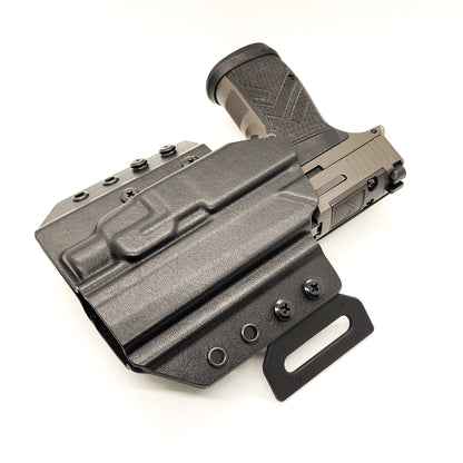 For the best Outside Waistband OWB Pancake style Kydex Holster designed to fit the Sig Sauer P365-AXG LEGION with Streamlight TLR-7 HL-X, TLR 7 A & X, shop Four Brothers Holsters. Full sweat guard, adjustable retention, reduced printing, Open muzzle, cut for red dot sights. Made in the USA. P 365 AXG TLR 7 4BROS HLX