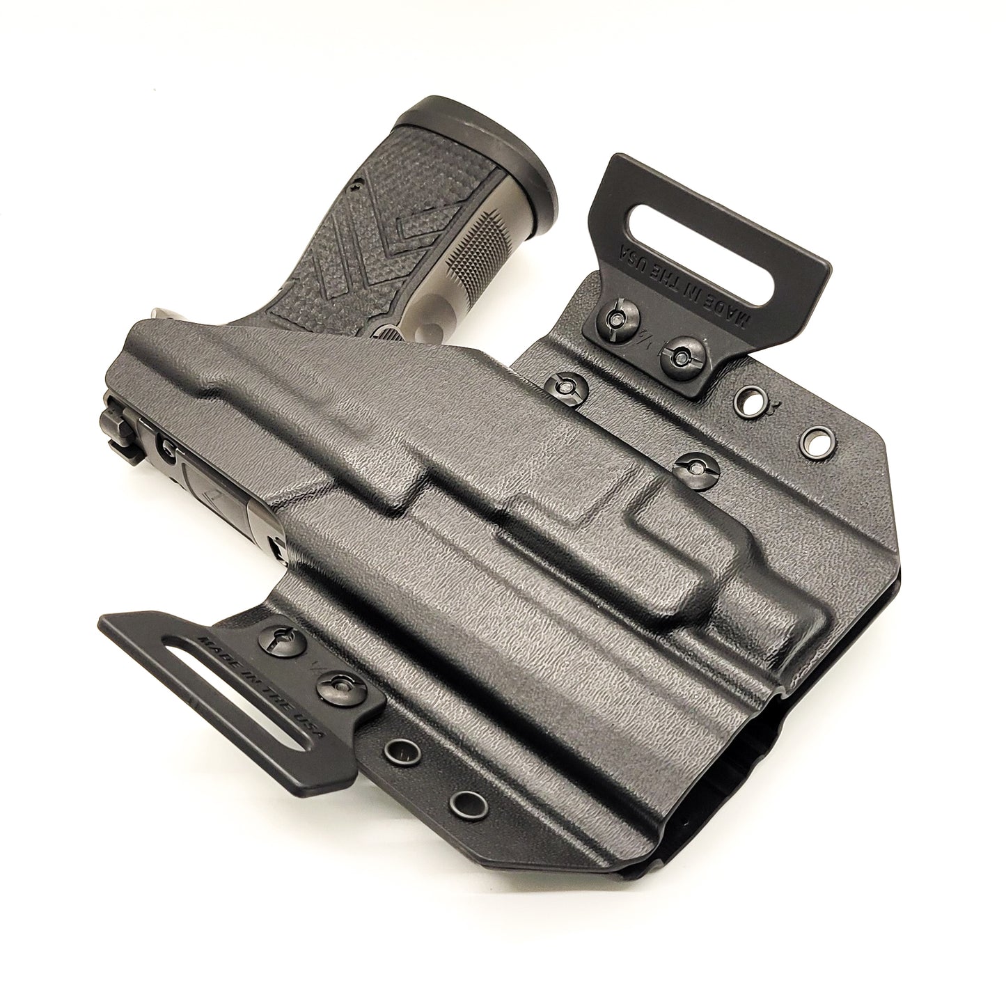 For the best Outside Waistband OWB Pancake style Kydex Holster designed to fit the Sig Sauer P365-AXG LEGION with Streamlight TLR-7 HL-X, TLR 7 A & X, shop Four Brothers Holsters. Full sweat guard, adjustable retention, reduced printing, Open muzzle, cut for red dot sights. Made in the USA. P 365 AXG TLR 7 4BROS HLX