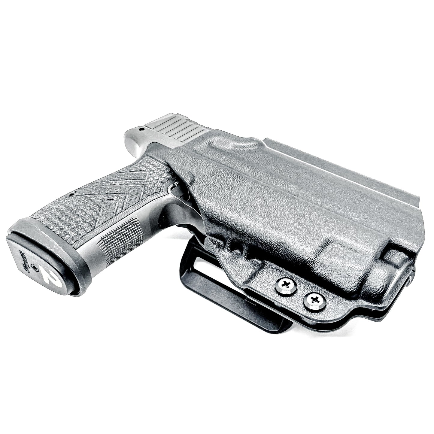 Outside Waistband OWB Holster for the Sig Sauer P365-AXG Legion Gen 2 with the Streamlight TLR-7 X or A.  Shown in black with the 4BROS 1.5" Belt Slide.