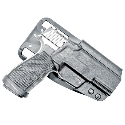 Black OWB Outside Waistband Sig Sauer P365-AXG Legion Duty & Competition Style Kydex Holster from Four Brothers Holsters.  Proudly made in the USA.