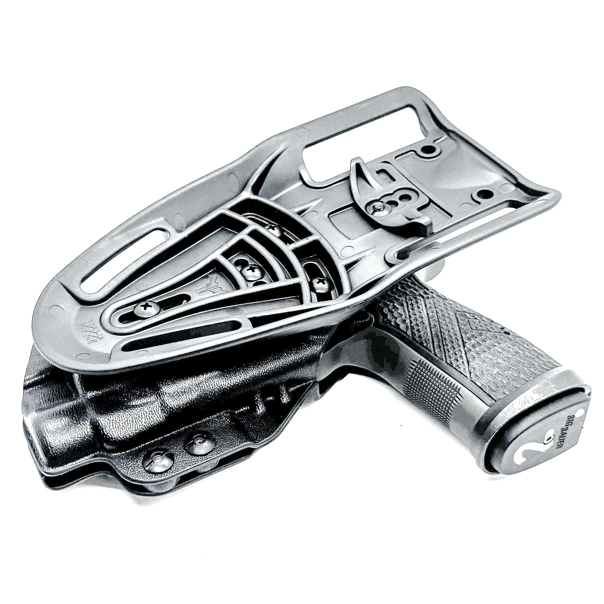 Black OWB Outside Waistband Sig Sauer P365-AXG Legion & TLR-7 HL-X Duty & Competition Style Kydex Holster from Four Brothers Holsters.  Made in the USA.