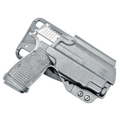 Black Duty and Competition OWB holster fits the Sig Sauer P365 AXG-Legion Gen 2 with a Streamlight TLR-7 Sub; shown with a duty drop attachment.