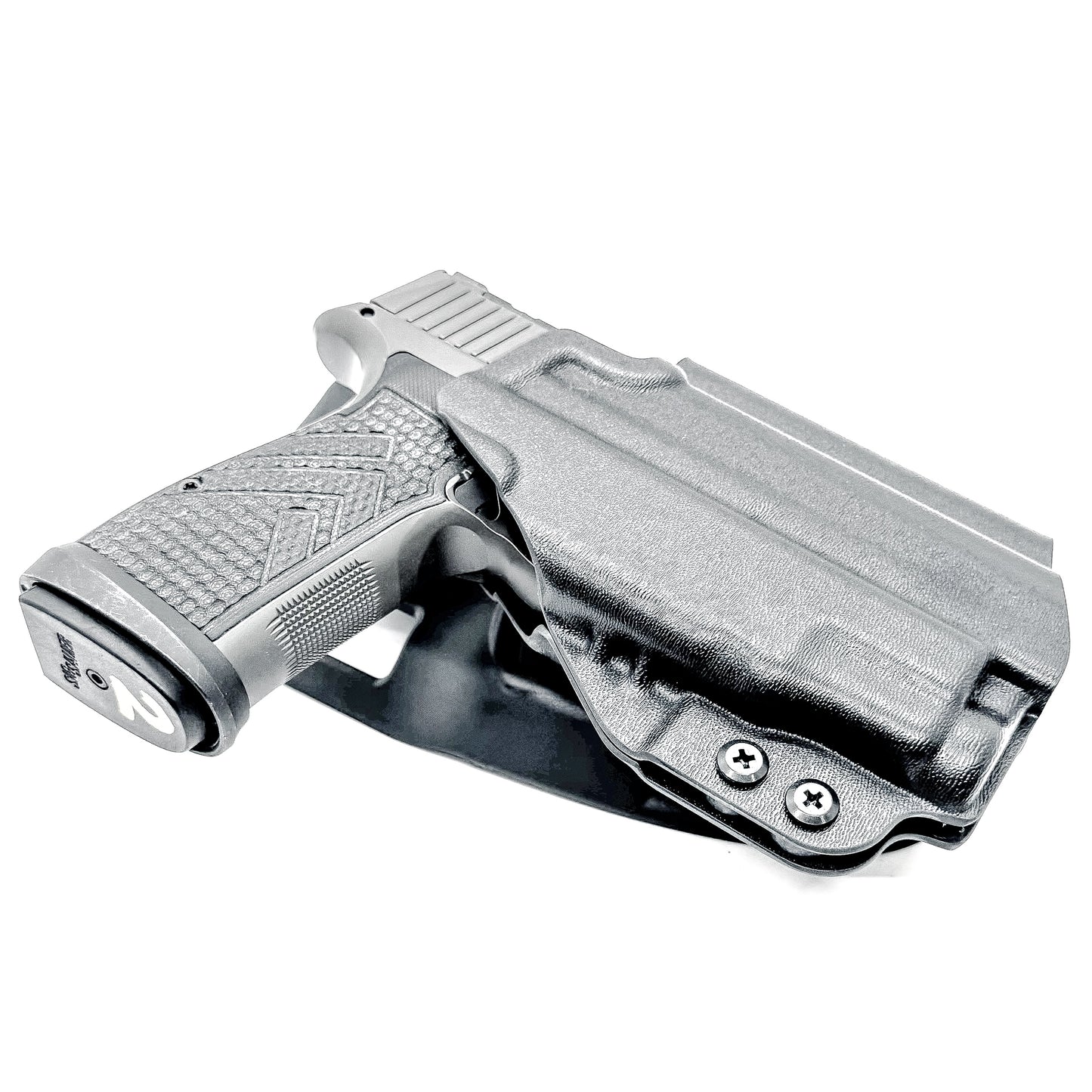 Black Duty and Competition OWB holster fits the Sig Sauer P365 AXG-Legion Gen 2 with a Streamlight TLR-7 Sub; shown with a duty drop attachment.