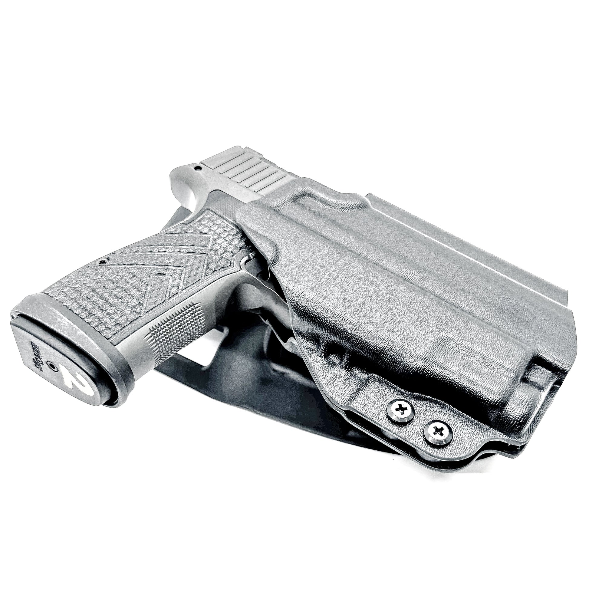 Black Duty and Competition OWB holster fits the Sig Sauer P365 AXG-Legion Gen 2 with a Streamlight TLR-7 Sub; shown with a duty drop attachment.