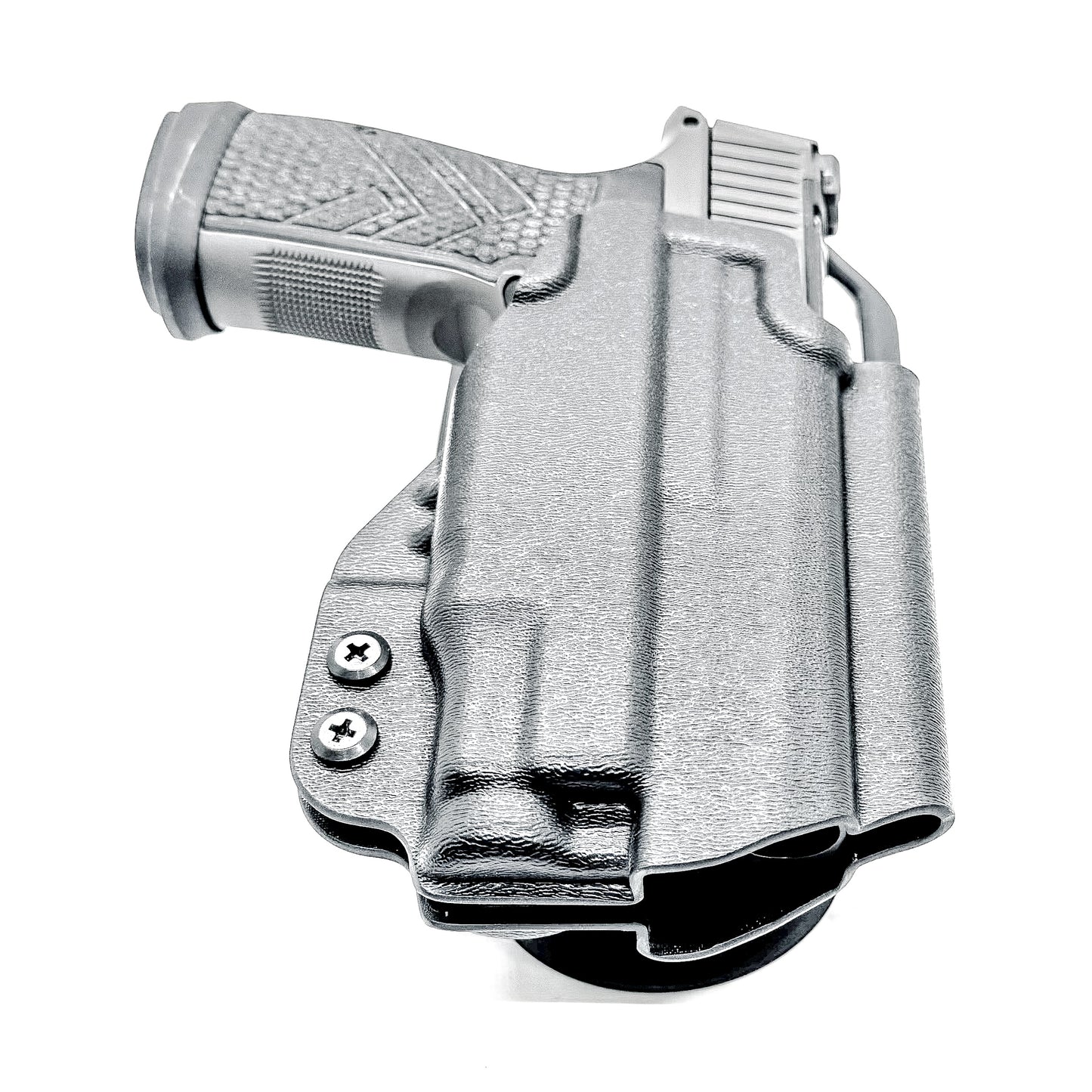 Black Duty and Competition OWB holster fits the Sig Sauer P365 AXG-Legion Gen 2 with a Streamlight TLR-7 Sub; shown with a duty drop attachment.