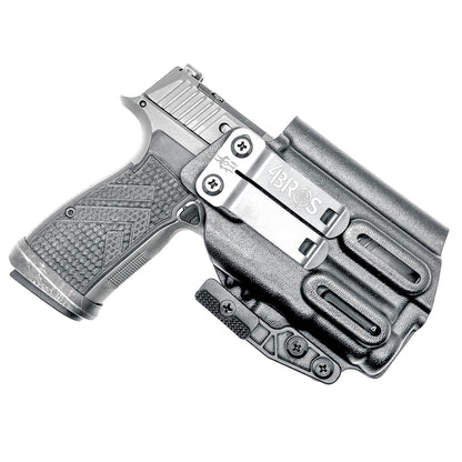 4Bros Inside Waistband (IWB) Holster for Sig P365-AXG Legion with SureFire XC3 Sub. Red dot ready, Enigma compatible, Gen 1 & Gen 2 specific. Made in USA.
