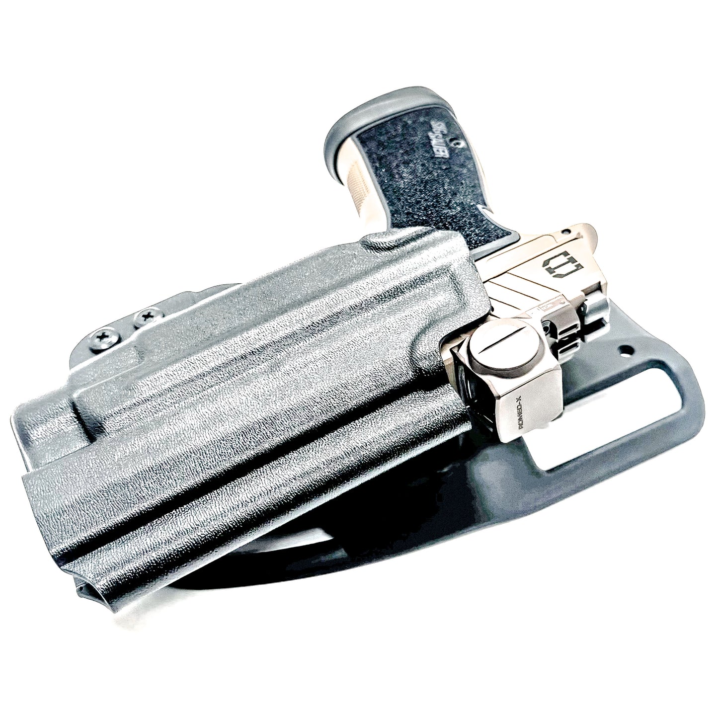 OWB holster for Sig Sauer P365-DH3 AXG with TLR-7 HL-X. Outside Waistband light duty & competition holster with adjustable retention and optics support.