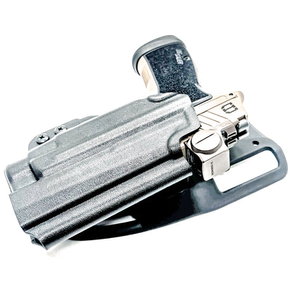 OWB holster for Sig Sauer P365-DH3 AXG with TLR-7 HL-X. Outside Waistband light duty & competition holster with adjustable retention and optics support.
