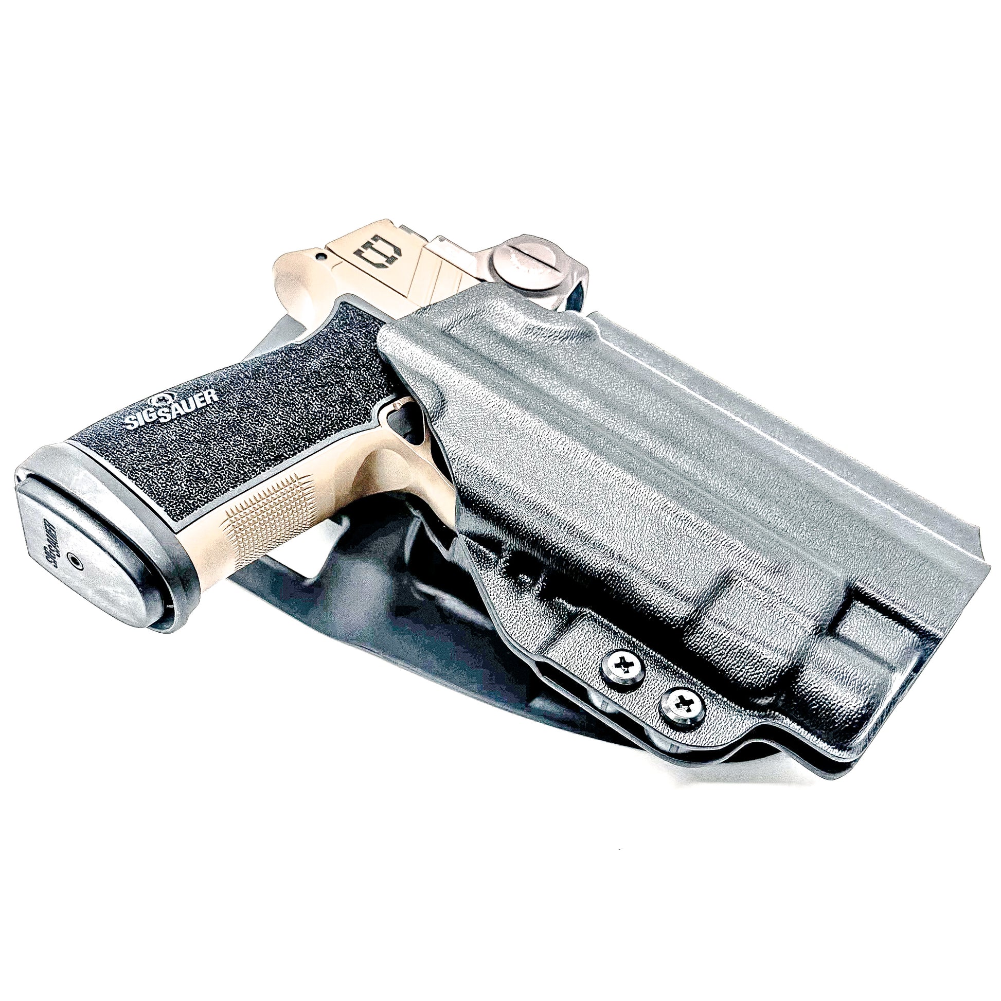 OWB holster for Sig Sauer P365-DH3 AXG with TLR-7 HL-X. Outside Waistband light duty & competition holster with adjustable retention and optics support.
