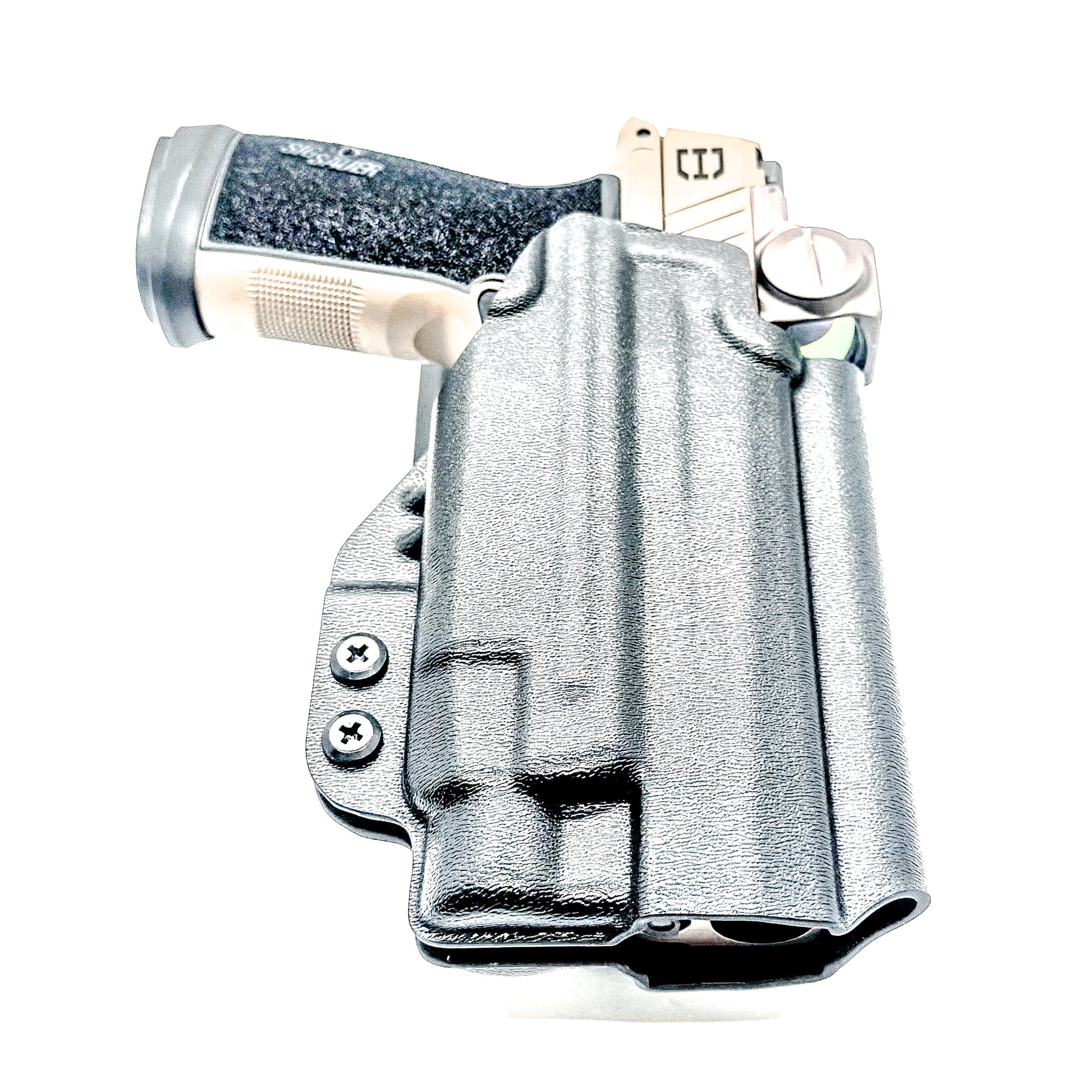 OWB holster for Sig Sauer P365-DH3 AXG with TLR-7 HL-X. Outside Waistband light duty & competition holster with adjustable retention and optics support.