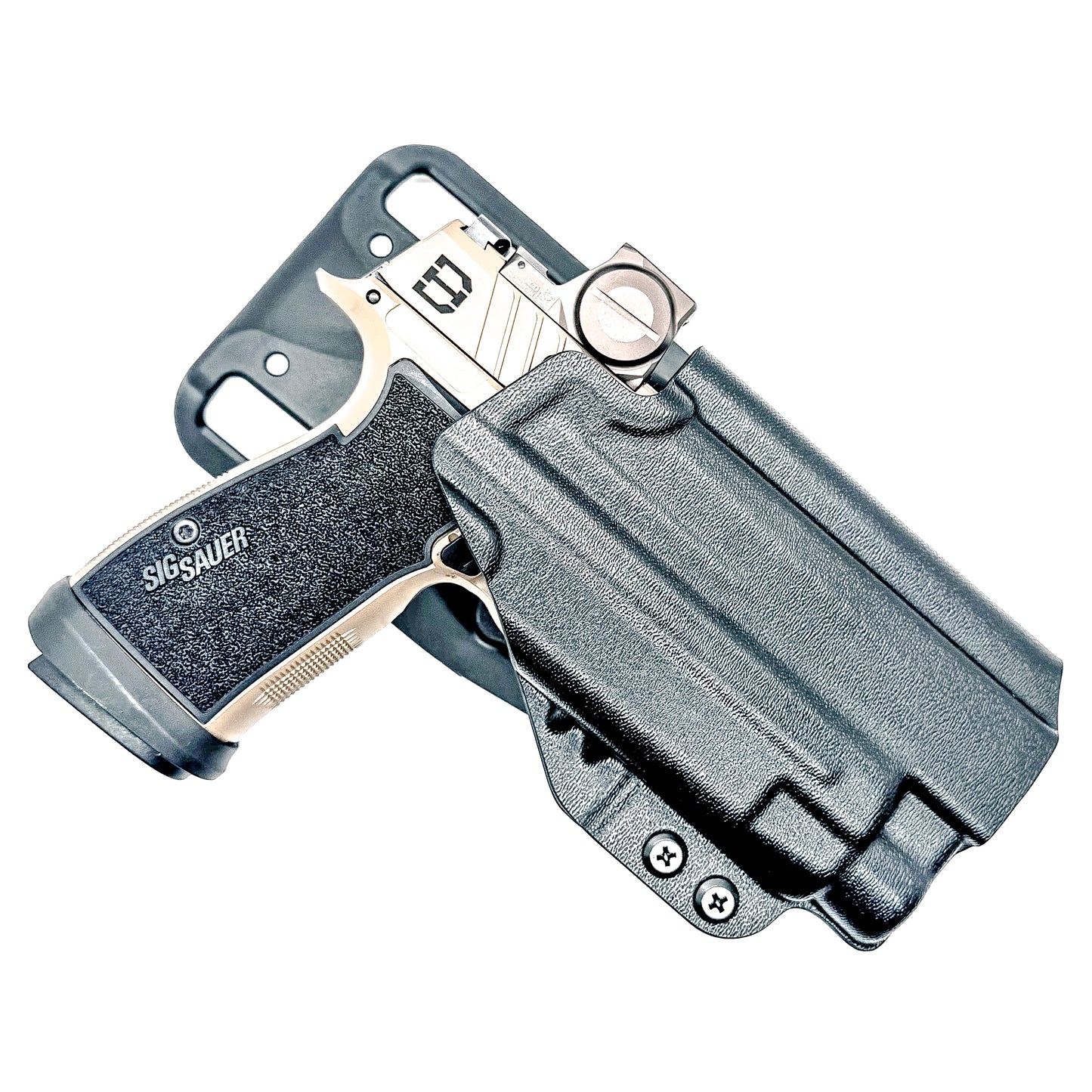 OWB holster for Sig Sauer P365-DH3 AXG with TLR-7 HL-X. Outside Waistband light duty & competition holster with adjustable retention and optics support.