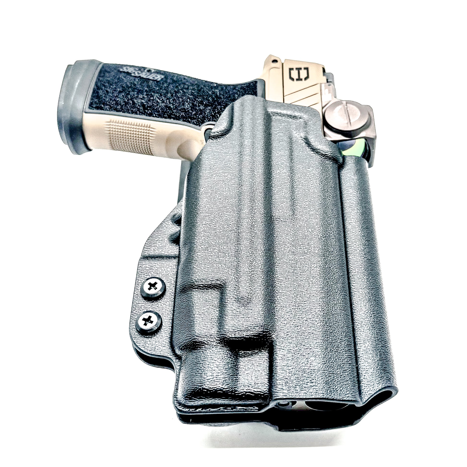 OWB holster for Sig Sauer P365-DH3 AXG with TLR-7 HL-X. Outside Waistband light duty & competition holster with adjustable retention and optics support.