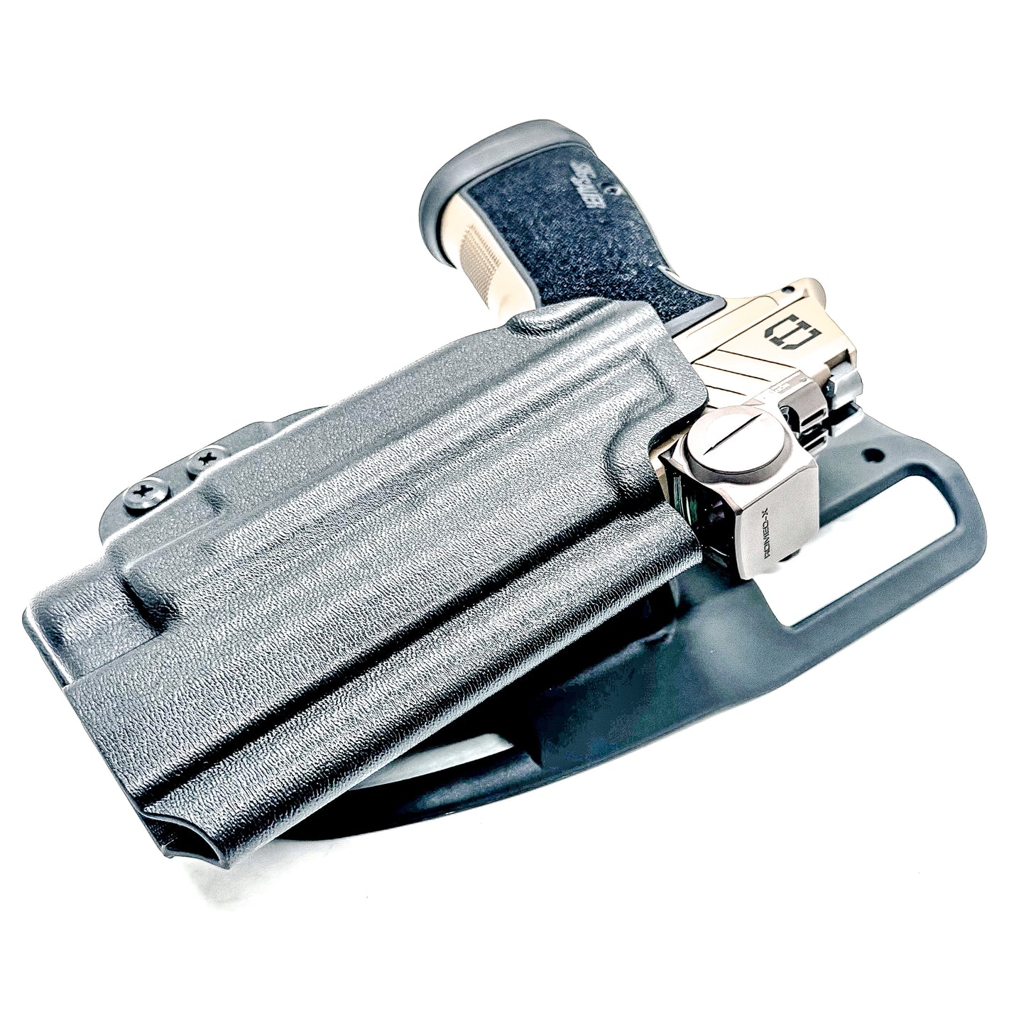 OWB holster for Sig Sauer P365-DH3 AXG with TLR-7 HL-X. Outside Waistband light duty & competition holster with adjustable retention and optics support.