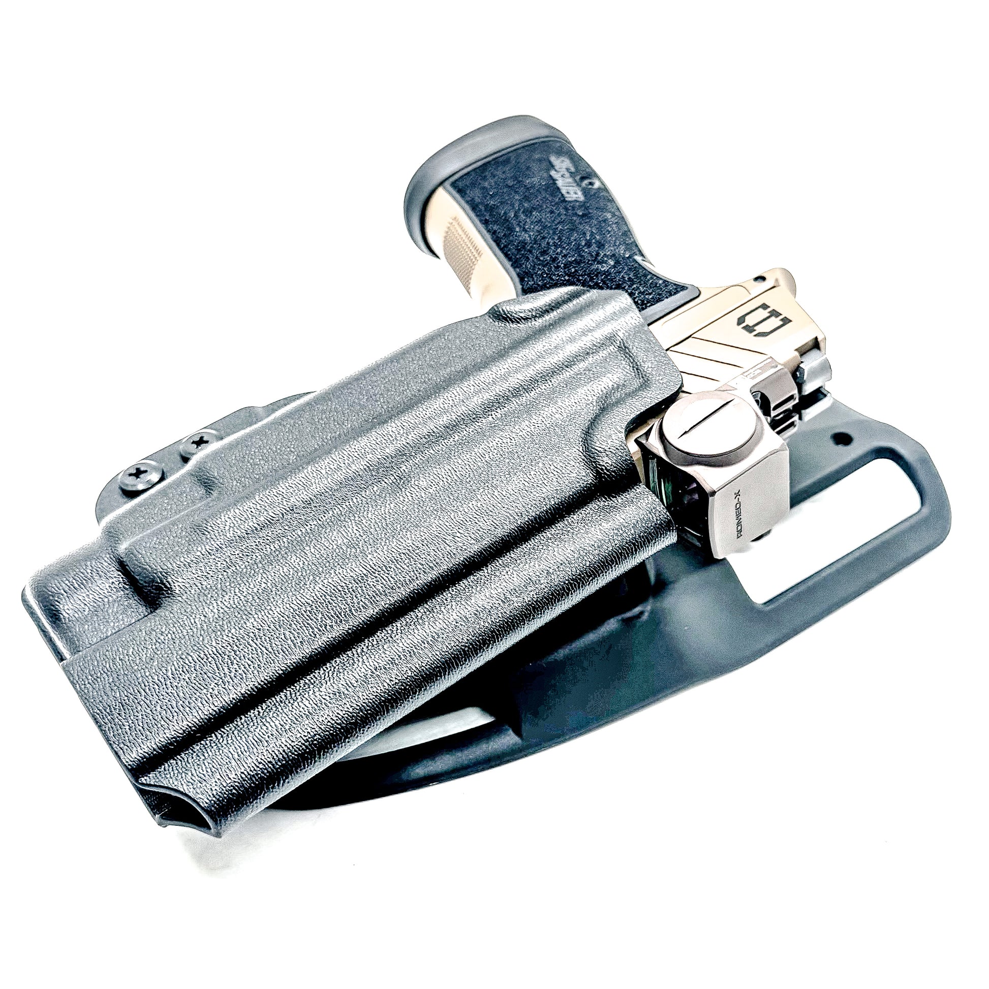 OWB holster for Sig Sauer P365-DH3 AXG with TLR-7 HL-X. Outside Waistband light duty & competition holster with adjustable retention and optics support.