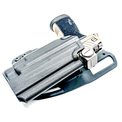 OWB holster for Sig Sauer P365-DH3 AXG with TLR-7 HL-X. Outside Waistband light duty & competition holster with adjustable retention and optics support.