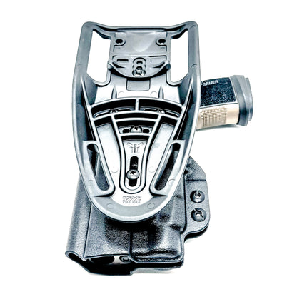 OWB holster for Sig Sauer P365-DH3 AXG with TLR-7 HL-X. Outside Waistband light duty & competition holster with adjustable retention and optics support.