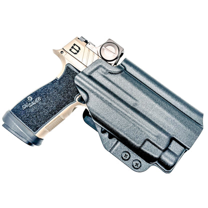 OWB holster for Sig Sauer P365-DH3 AXG with TLR-7 HL-X. Outside Waistband holster for range, training, and open carry with adjustable retention.
