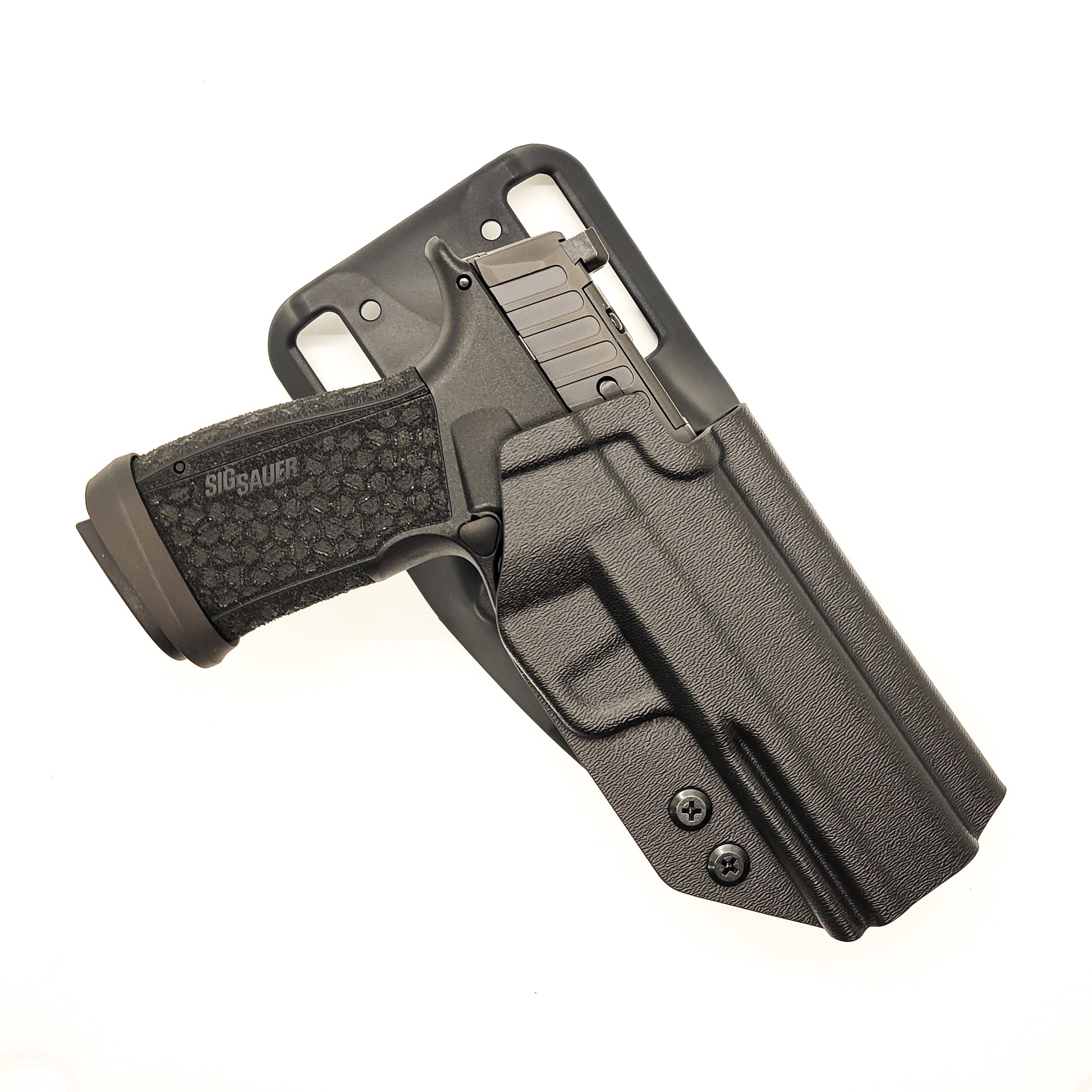 For the best Outside Waistband Duty & Competition Kydex Holster designed to fit the Sig Sauer P365-FUSE, P365-XMACRO XMACRO COMP, P365-XMACRO TACOPS, and P365-XMACRO COMP ROMEOZERO ELITE handgun, shop Four Brothers Holsters. Full sweat guard, adjustable retention, Open muzzle, cut for red dot sight. P 365 FUSE