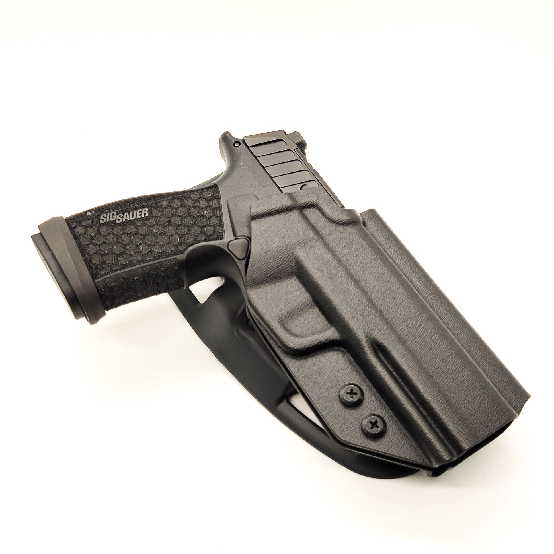 For the best Outside Waistband Duty & Competition Kydex Holster designed to fit the Sig Sauer P365-FUSE, P365-XMACRO XMACRO COMP, P365-XMACRO TACOPS, and P365-XMACRO COMP ROMEOZERO ELITE handgun, shop Four Brothers Holsters. Full sweat guard, adjustable retention, Open muzzle, cut for red dot sight. P 365 FUSE