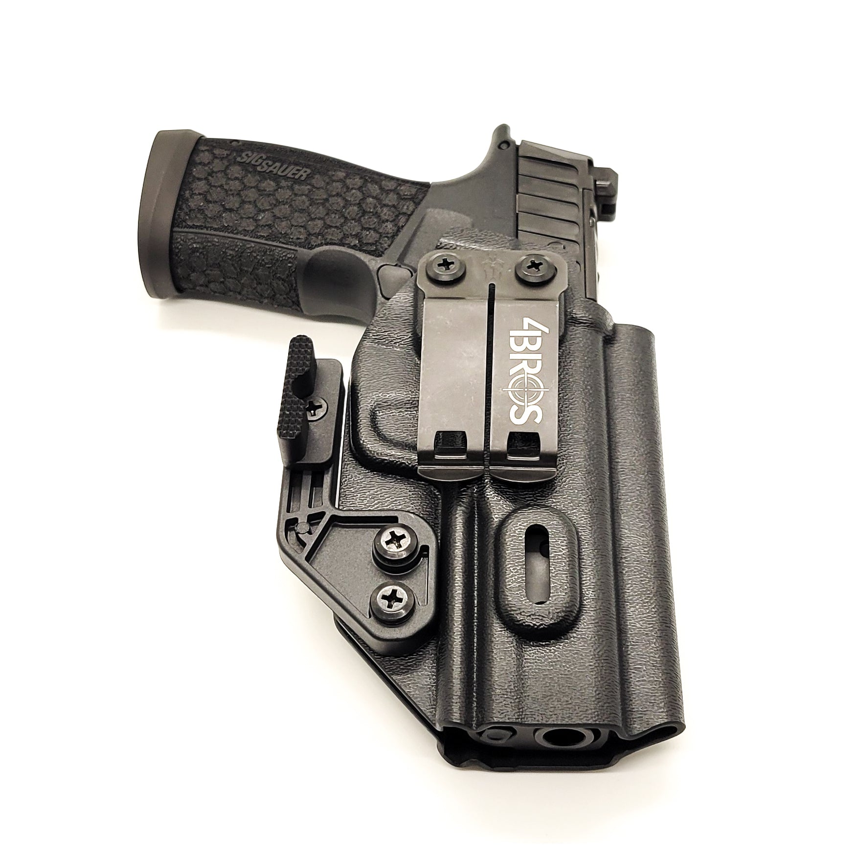 For the 2024 best Inside Waistband IWB AIWB Kydex Holster designed to fit the Sig Sauer P365-FUSE handgun, shop Four Brothers 4BROS Holsters. Full sweat guard, adjustable retention. Open muzzle for threaded barrel and cleared for red dot sights. P 365 FUSE Pistol Holsters 4Bros Four Brother Made in the USA