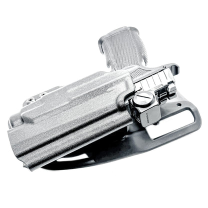 Four Brothers Duty & competition holster for Sig P365-FUSE with TLR-7 HL-X and Icarus grip. Light-based retention, optic ready, rugged design, USA made.