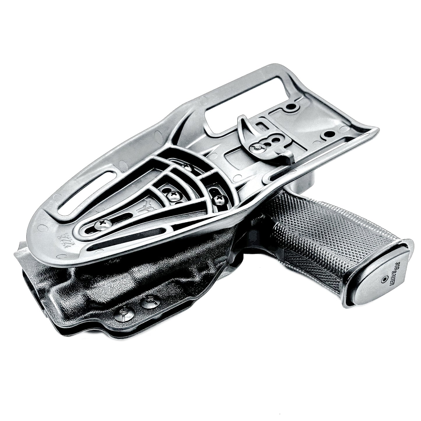 Four Brothers Duty & competition holster for Sig P365-FUSE with TLR-7 HL-X and Icarus grip. Light-based retention, optic ready, rugged design, USA made.