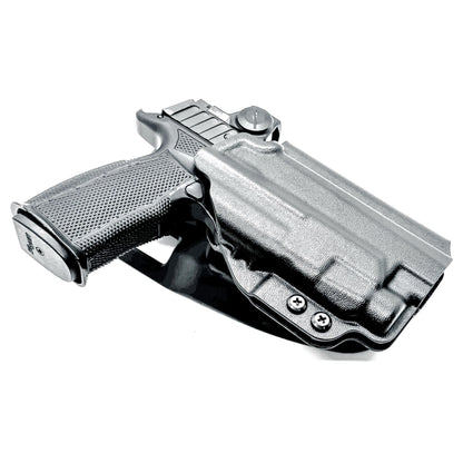 Four Brothers Duty & competition holster for Sig P365-FUSE with TLR-7 HL-X and Icarus grip. Light-based retention, optic ready, rugged design, USA made.