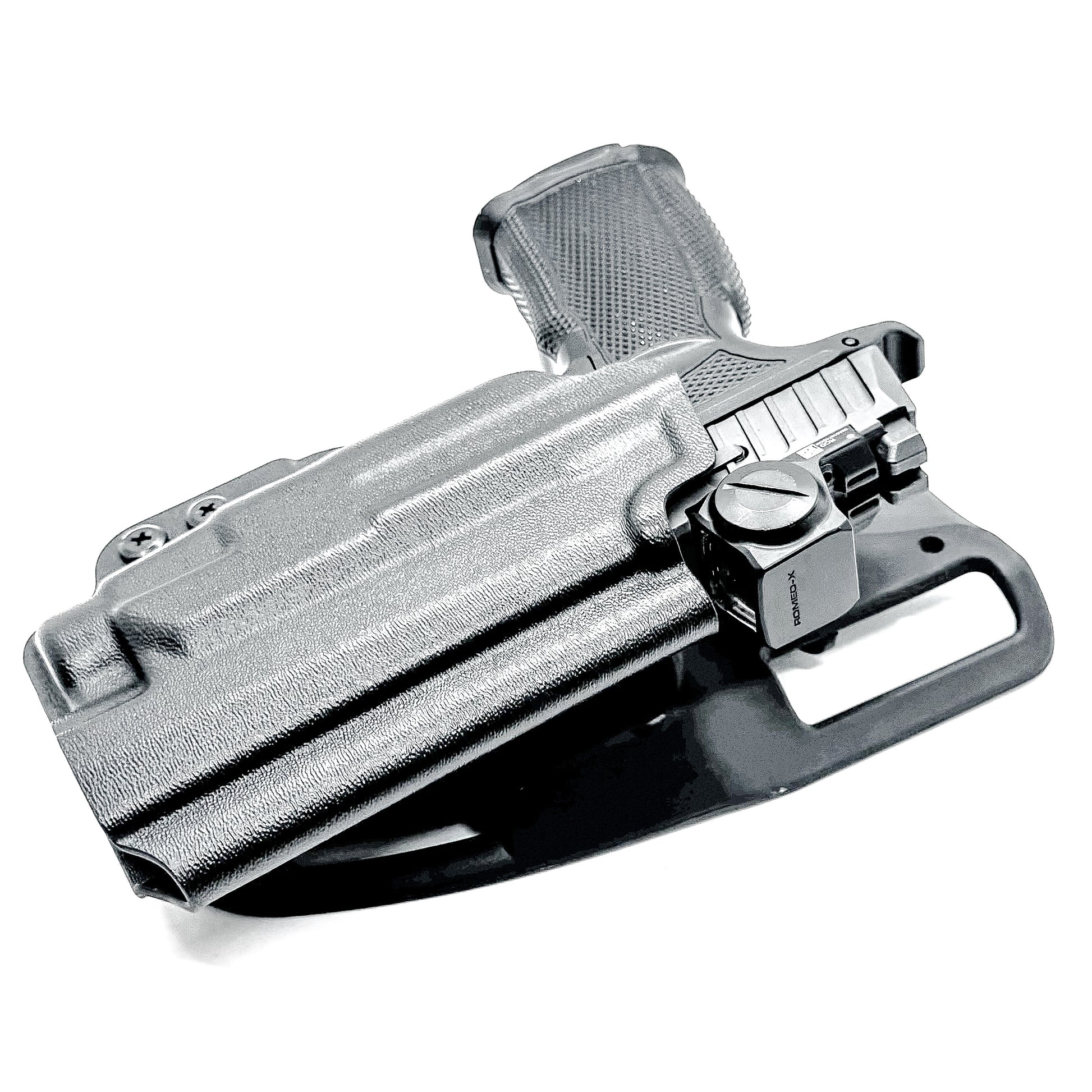 Four Brothers Duty & competition holster for Sig P365-FUSE with TLR-7 HL-X and Icarus grip. Light-based retention, optic ready, rugged design, USA made.
