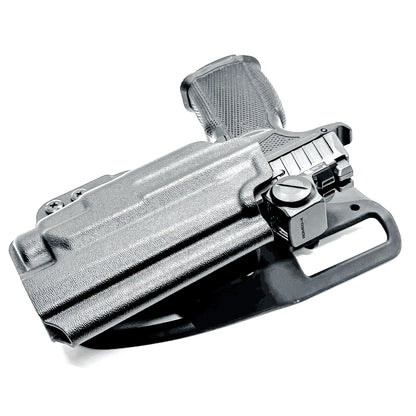 Four Brothers Duty & competition holster for Sig P365-FUSE with TLR-7 HL-X and Icarus grip. Light-based retention, optic ready, rugged design, USA made.