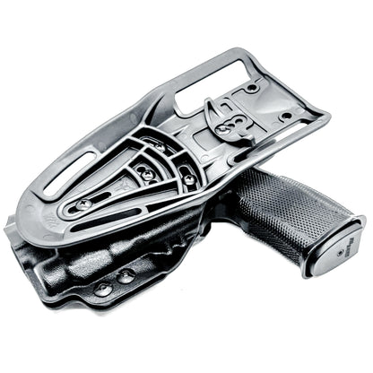 Four Brothers Duty & competition holster for Sig P365-FUSE with TLR-7 HL-X and Icarus grip. Light-based retention, optic ready, rugged design, USA made.