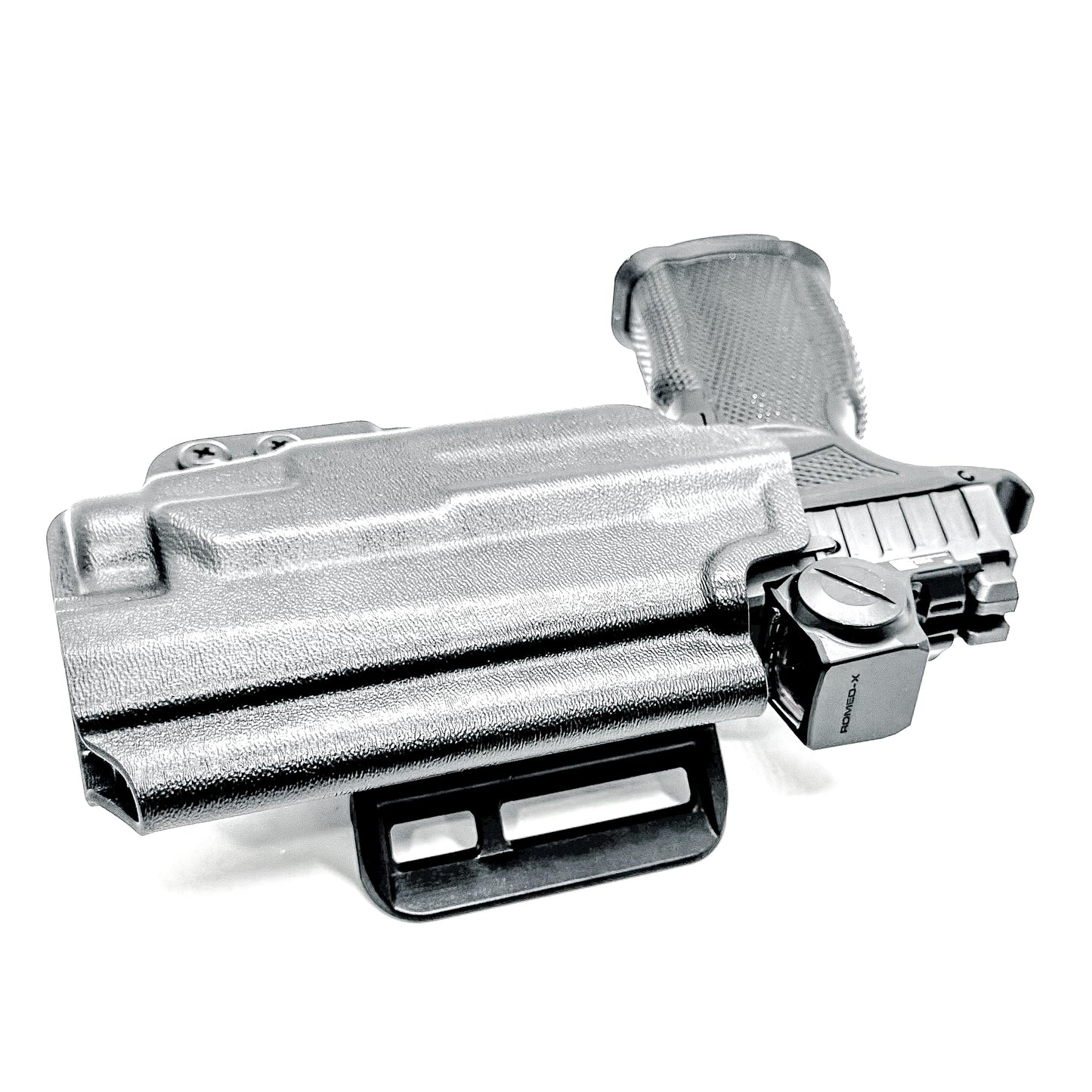 Black OWB holster for Sig P365-FUSE with Icarus MACRO/FUSE A.C.E. EVO grip & Streamlight TLR-7 HL-X. with 4BROS 1.5" Belt Slide. Optics-ready, open muzzle, adjustable retention. USA-made.