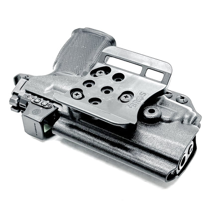 OWB Holster for the Sig Sauer P365-FUSE & Icarus Precision A.C.E. Module & TLR-7 X in black with the 4BROS 1.5" Belt Slide attachment.