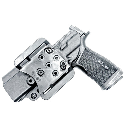 Versatile black OWB holster for Sig Sauer P365-FUSE. Ambidextrous design, optic-ready, and adjustable cant from  Four Brothers Holsters