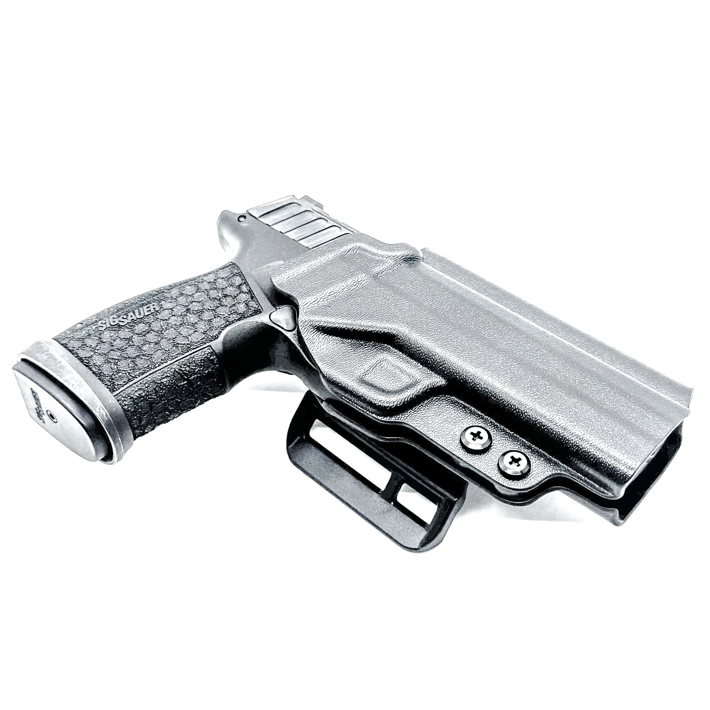 Versatile black OWB holster for Sig Sauer P365-FUSE. Ambidextrous design, optic-ready, and adjustable cant from  Four Brothers Holsters