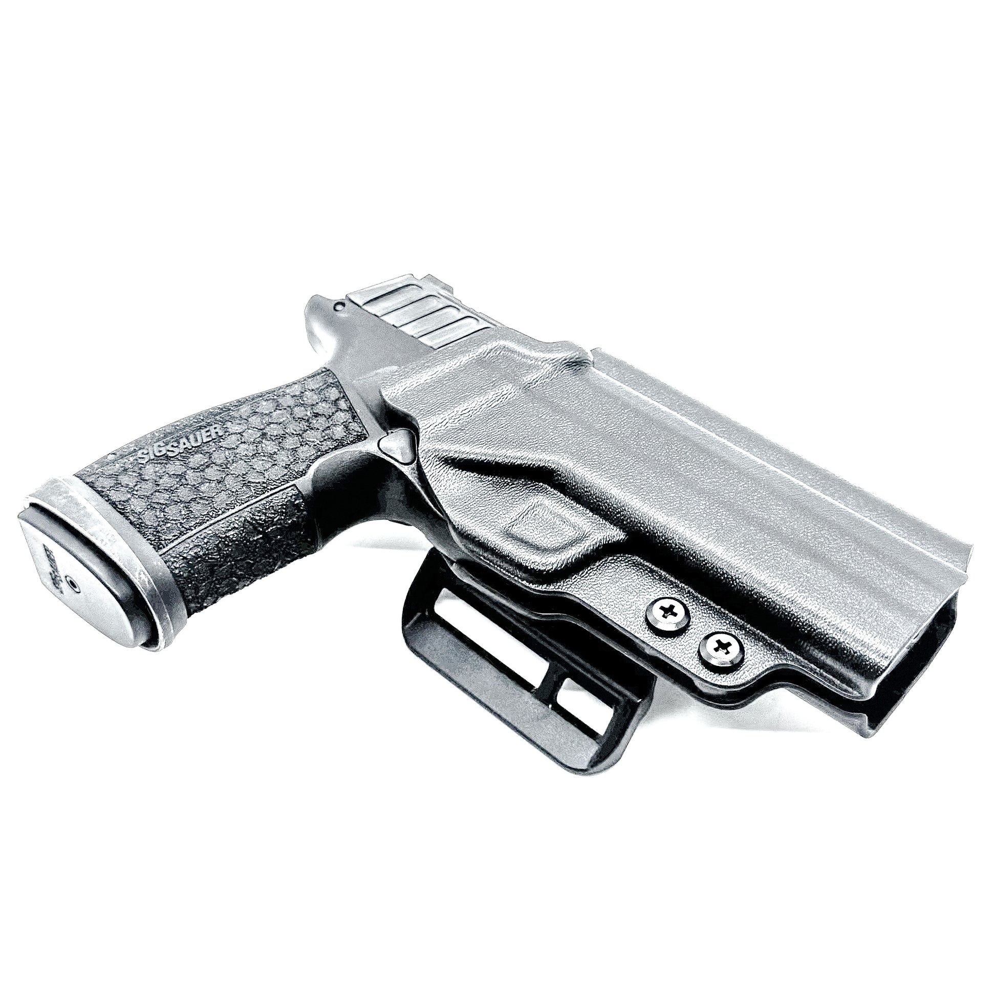 Versatile black OWB holster for Sig Sauer P365-FUSE. Ambidextrous design, optic-ready, and adjustable cant from  Four Brothers Holsters