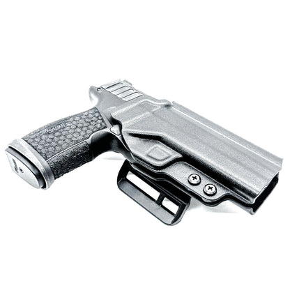 Versatile black OWB holster for Sig Sauer P365-FUSE. Ambidextrous design, optic-ready, and adjustable cant from  Four Brothers Holsters