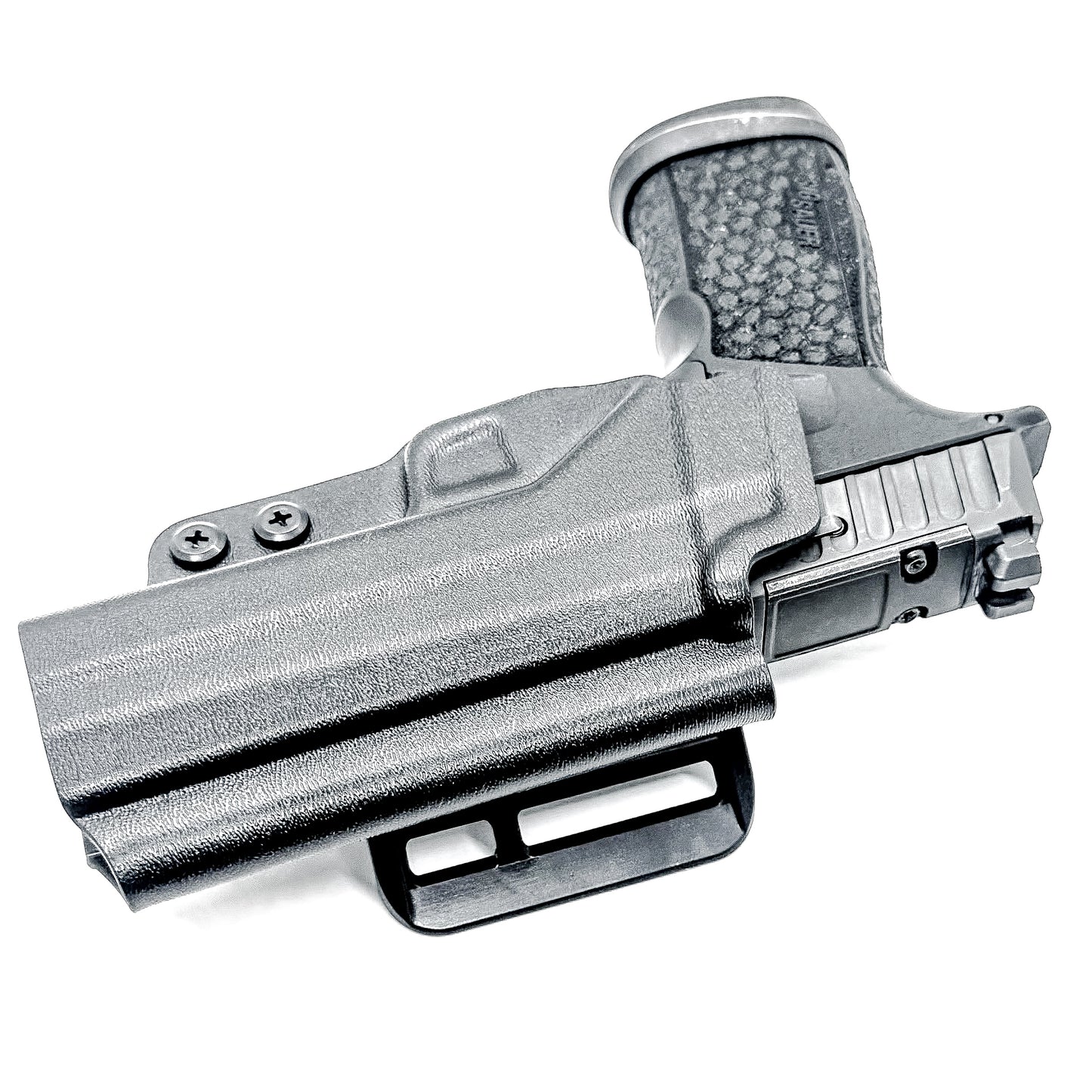 Versatile black OWB holster for Sig Sauer P365-FUSE. Ambidextrous design, optic-ready, and adjustable cant from  Four Brothers Holsters