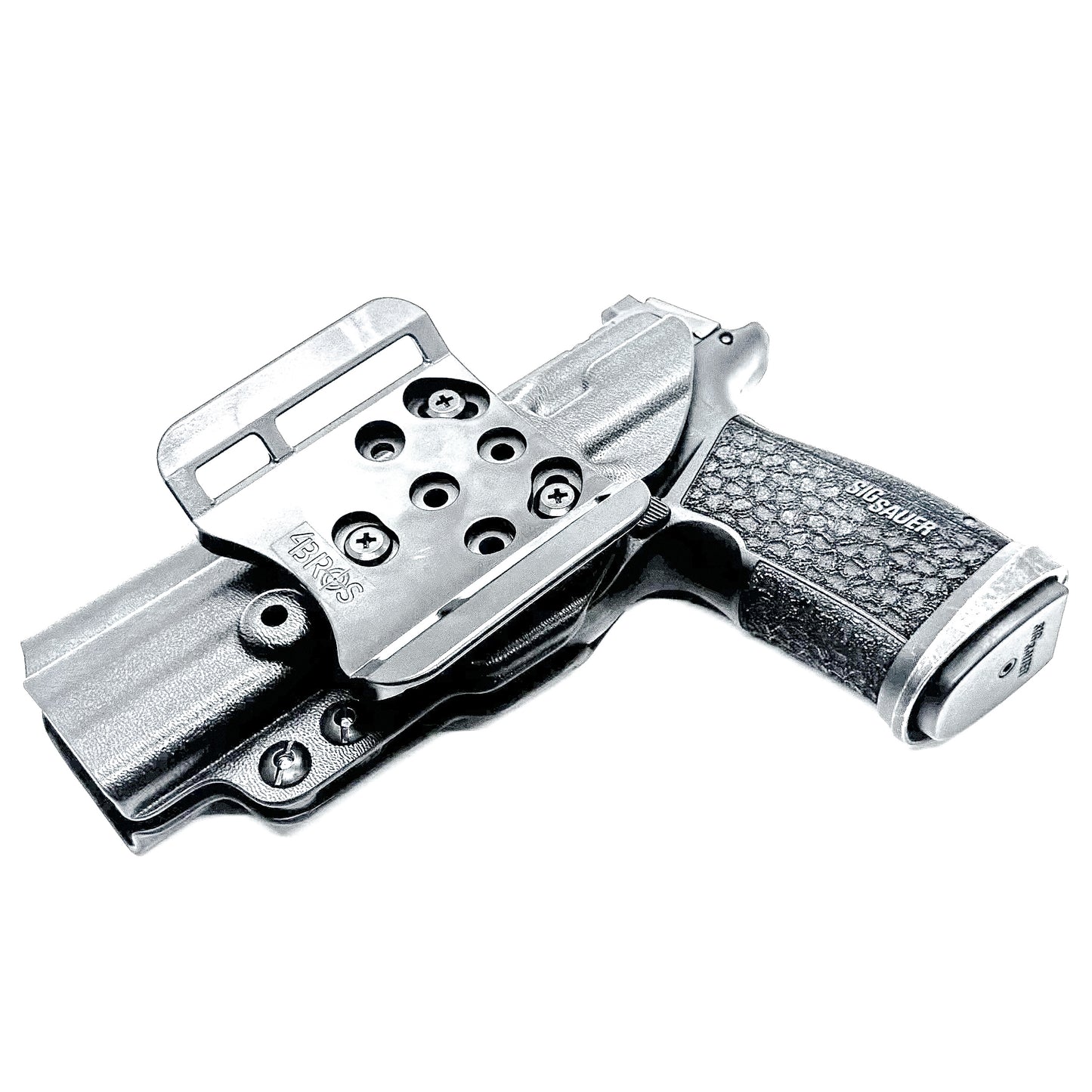 Versatile black OWB holster for Sig Sauer P365-FUSE. Ambidextrous design, optic-ready, and adjustable cant from  Four Brothers Holsters