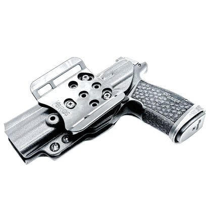 Versatile black OWB holster for Sig Sauer P365-FUSE. Ambidextrous design, optic-ready, and adjustable cant from  Four Brothers Holsters