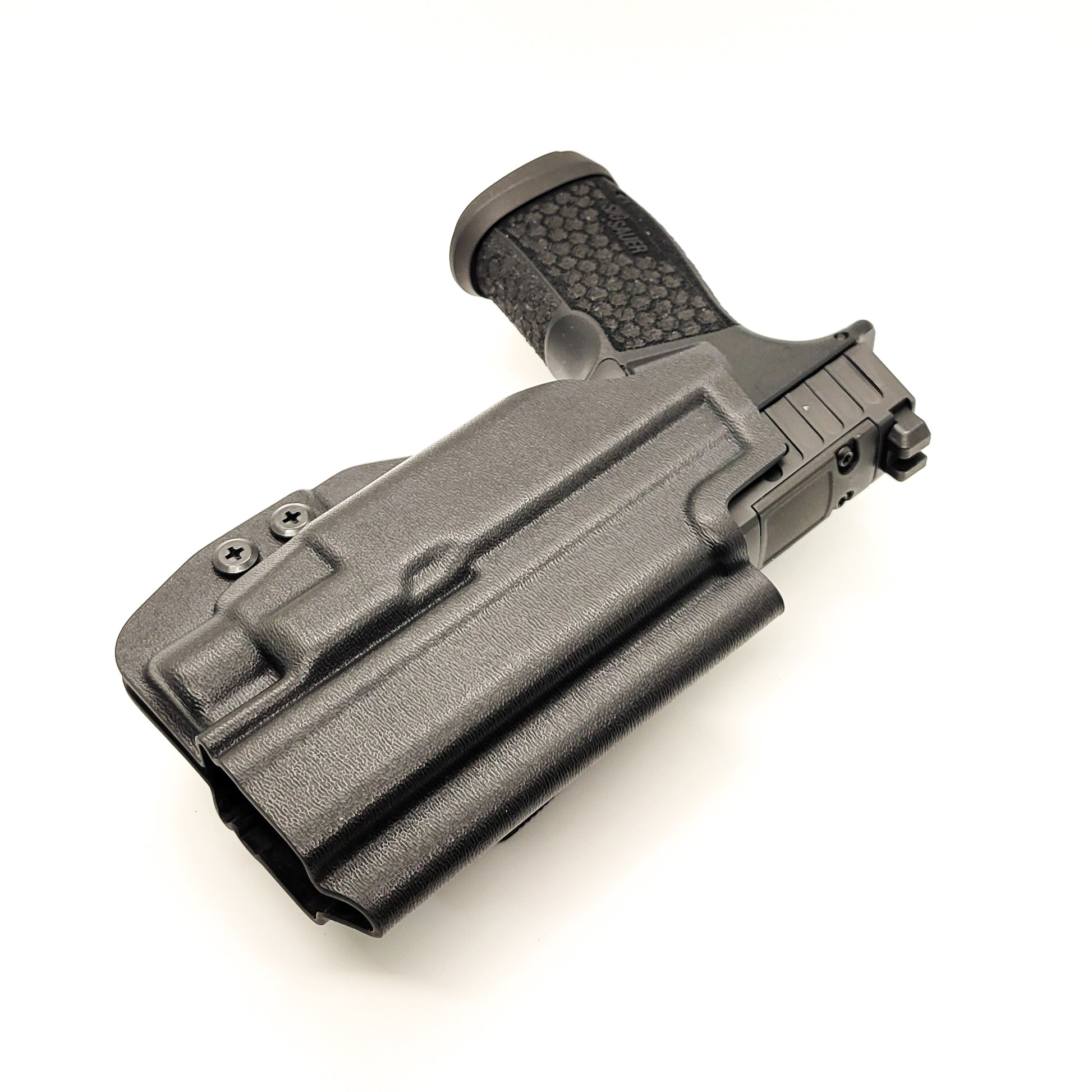 For the best Outside Waistband OWB Kydex Holster designed to fit the Sig Sauer P365-FUSE with Streamlight TLR-7 HL-X, TLR-7A & TLR-7X, shop Four Brothers 4BROS Holsters. Full sweat guard, adjustable retention, reduced printing. Made in the USA. Open muzzle for threaded barrels, cut for red dot sights. P 365 FUSE TLR-7