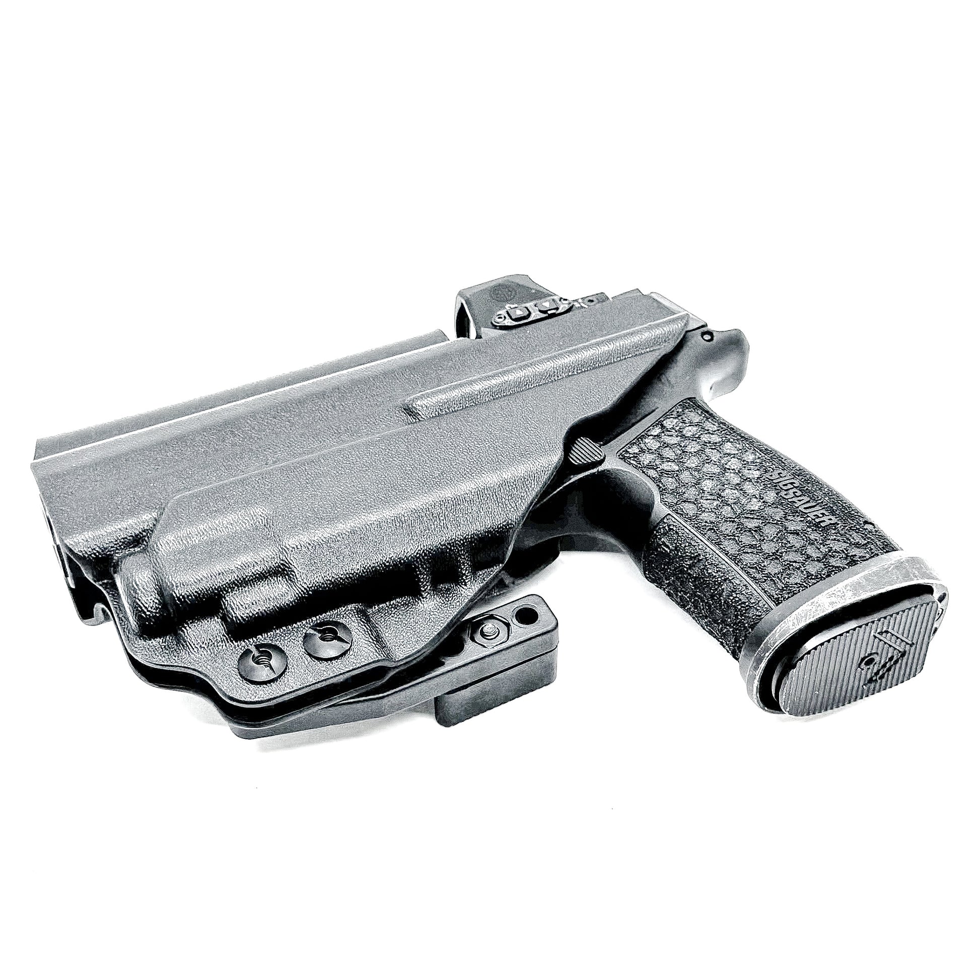 Inside Waistband (IWB) holster for Sig Sauer P365-FUSE with Streamlight TLR-8 Sub (1913). Light-based retention, optic-ready, adjustable ride height, and cant.