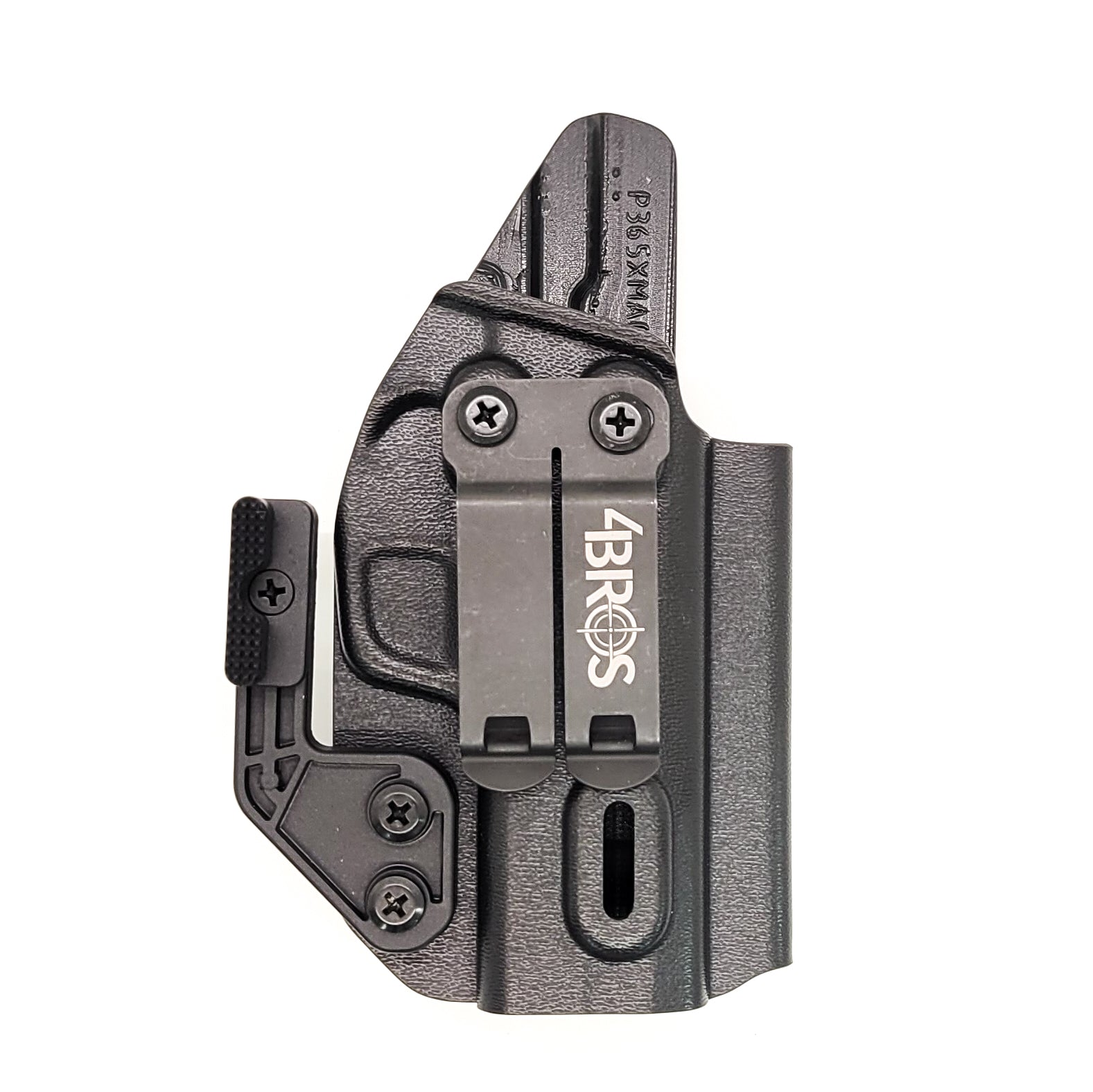 For the 2023 best Inside Waistband IWB AIWB Kydex Holster designed to fit the Sig Sauer P365-XMACRO COMP, P365-XMACRO, P365-XMACRO TACOPS, and P365-XMACRO COMP ROMEOZERO ELITE handgun, shop Four Brothers Holsters.  Full sweat guard, adjustable retention. Open muzzle for threaded barrel and cleared for red dot sights. 