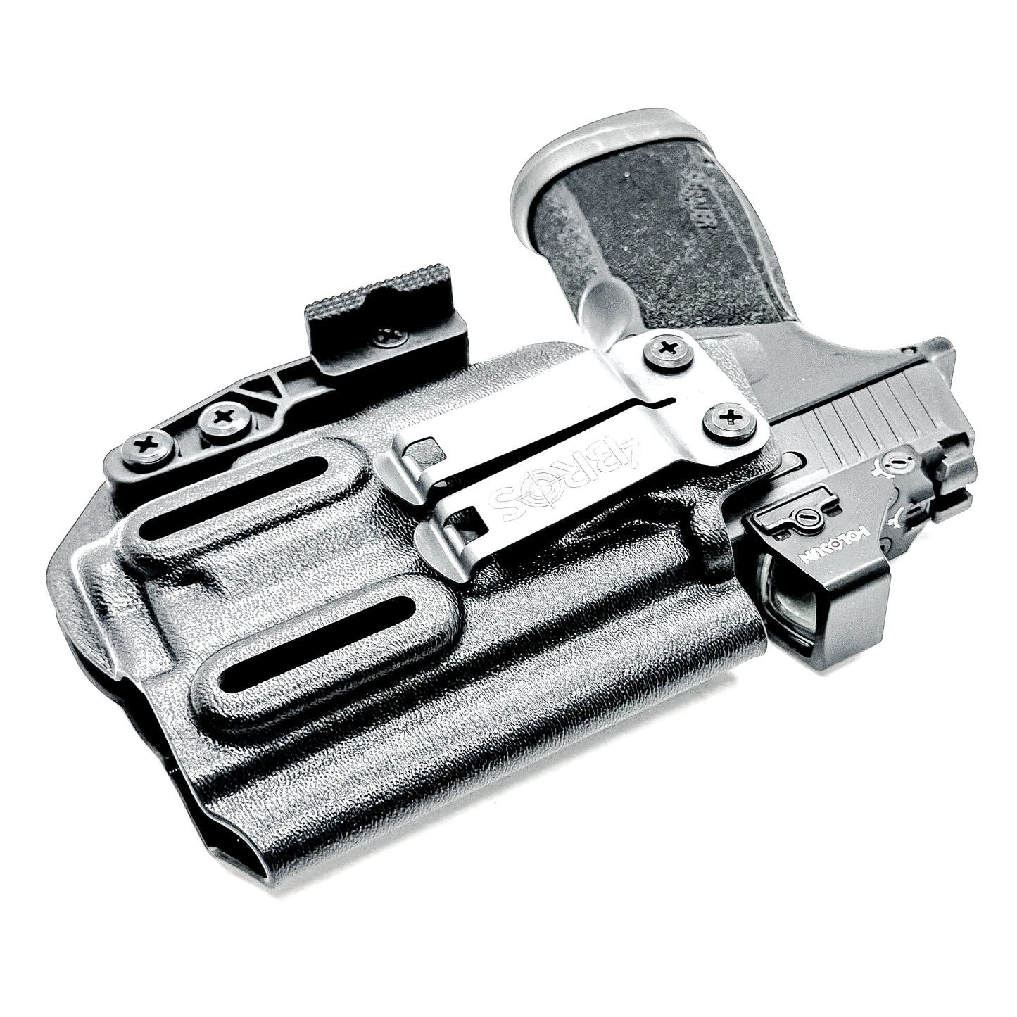 Black IWB holster for the Sig P365-XMACRO Comp & TLR-7 Sub Light with DCC Monoblock and Modwing.
