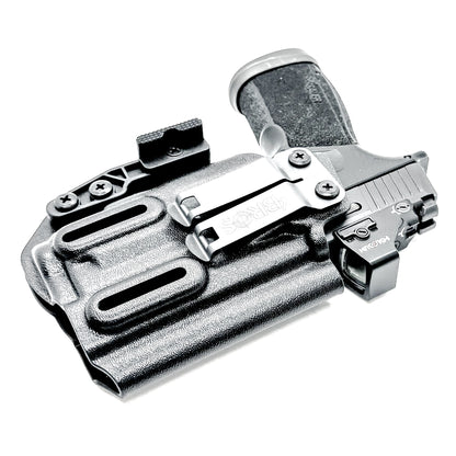 Black IWB holster for the Sig P365-XMACRO Comp & TLR-7 Sub Light with DCC Monoblock and Modwing.