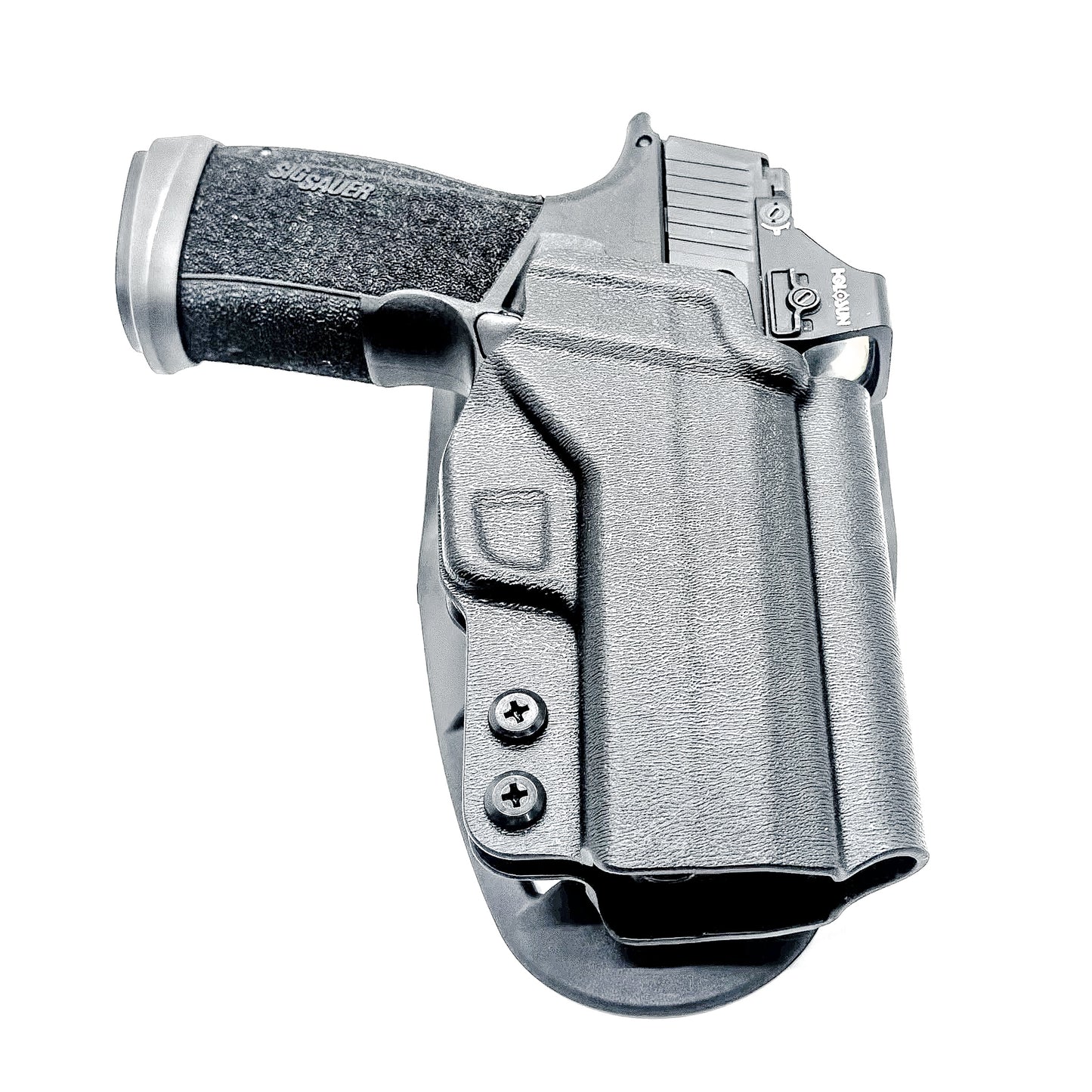 Black OWB light duty and competition holster for Sig Sauer P365-XMACRO. Red dot ready, threaded barrel compatible. 