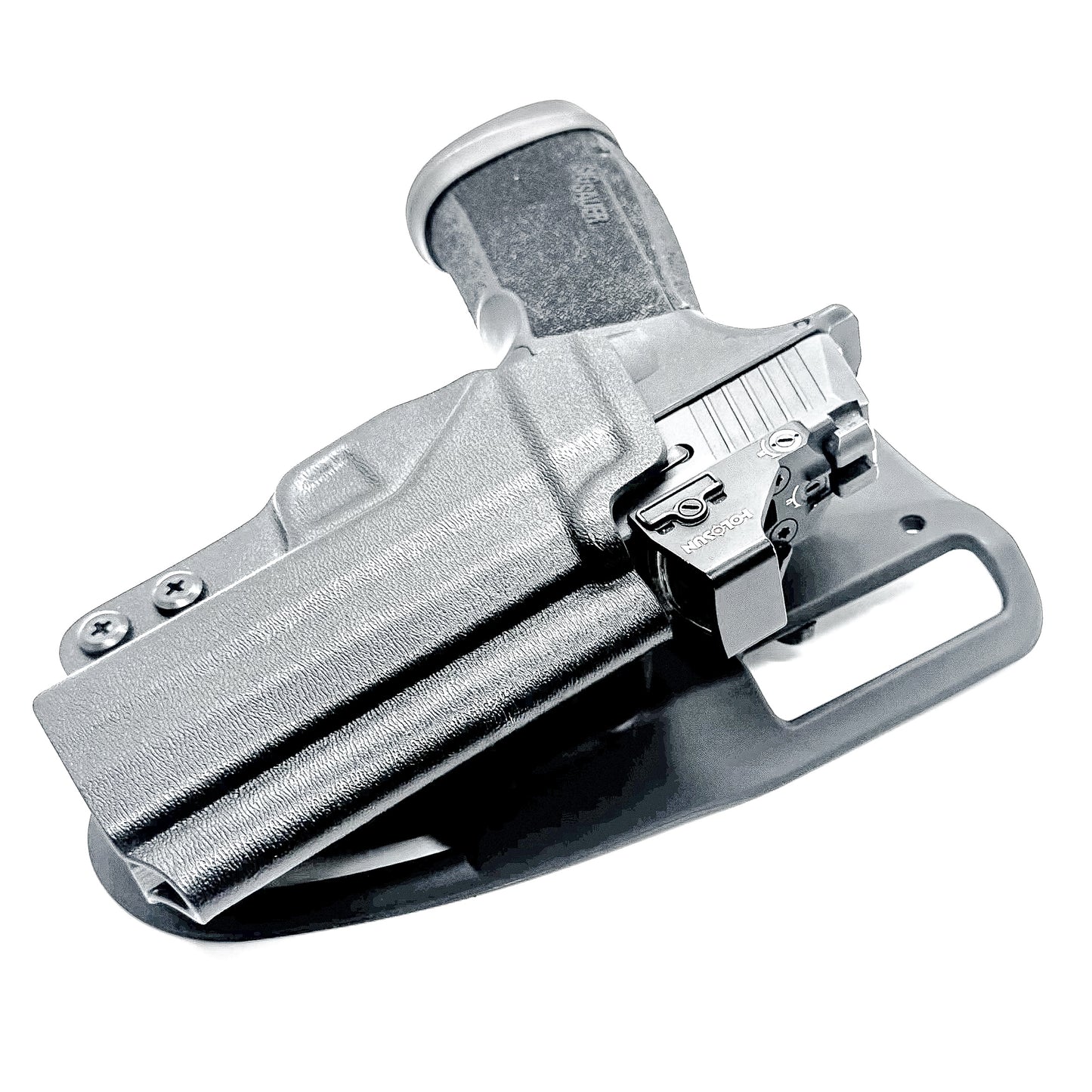 Black OWB light duty and competition holster for Sig Sauer P365-XMACRO. Red dot ready, threaded barrel compatible. 