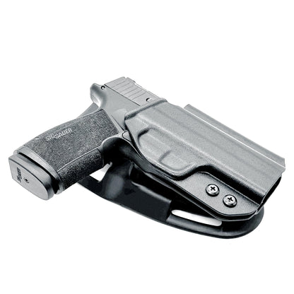 Black OWB light duty and competition holster for Sig Sauer P365-XMACRO. Red dot ready, threaded barrel compatible. 